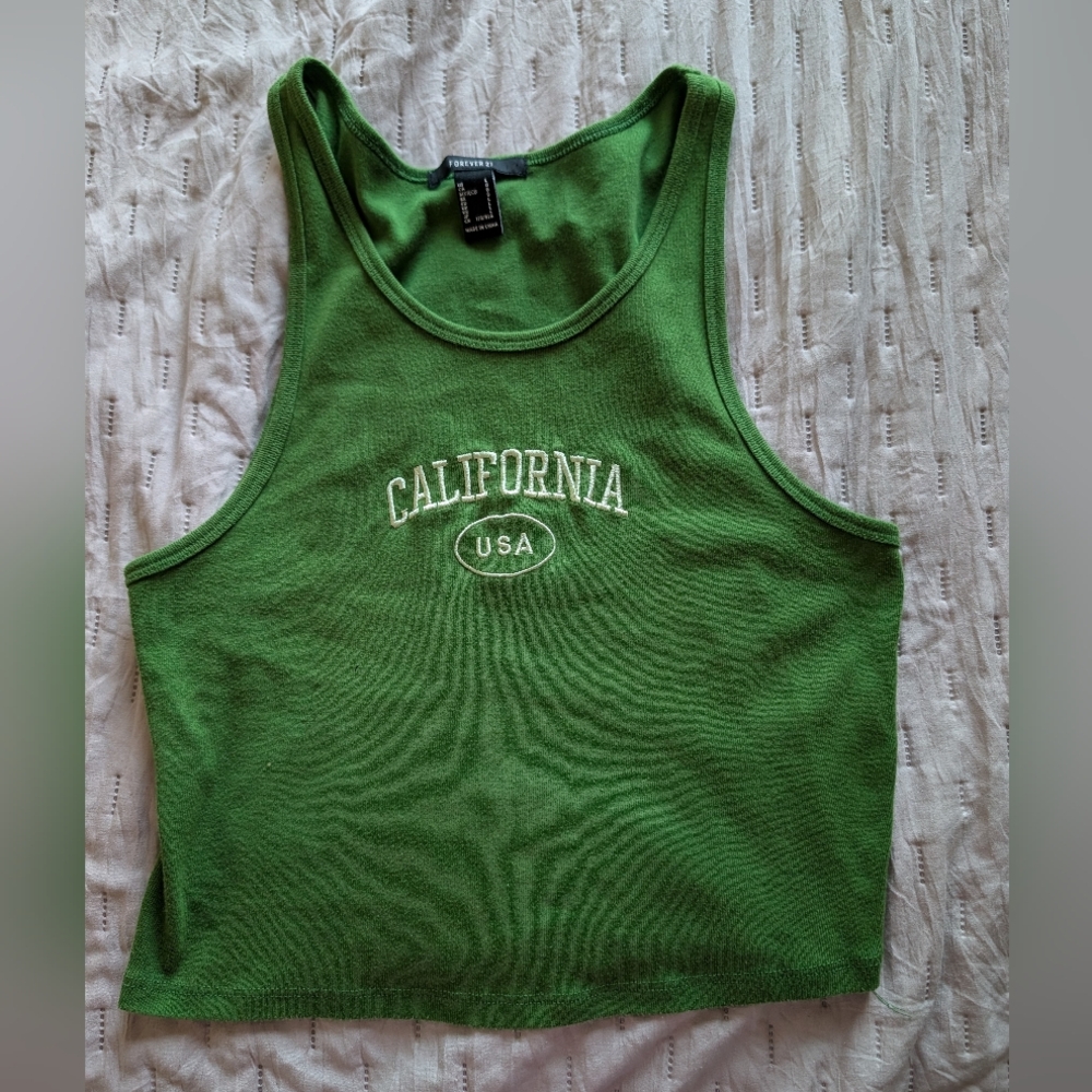Green California USA Tank Crop Top